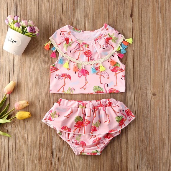 Flamingo Girls Pink Ruffle Bikini Swimsuit - Picture 1 of 5